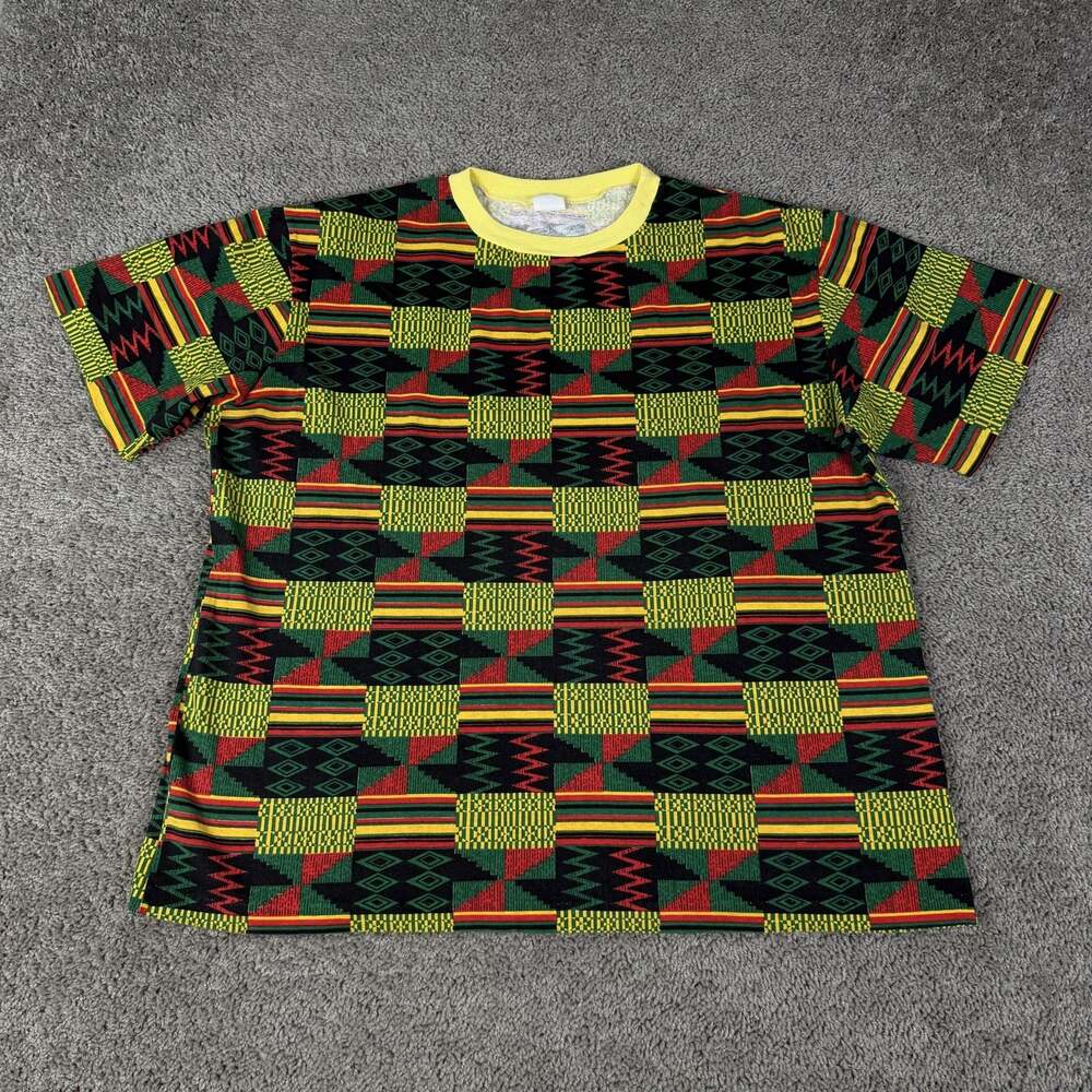Vintage Kente Cloth Shirt Mens XL Multicolor African Allover Geometric USA 90s